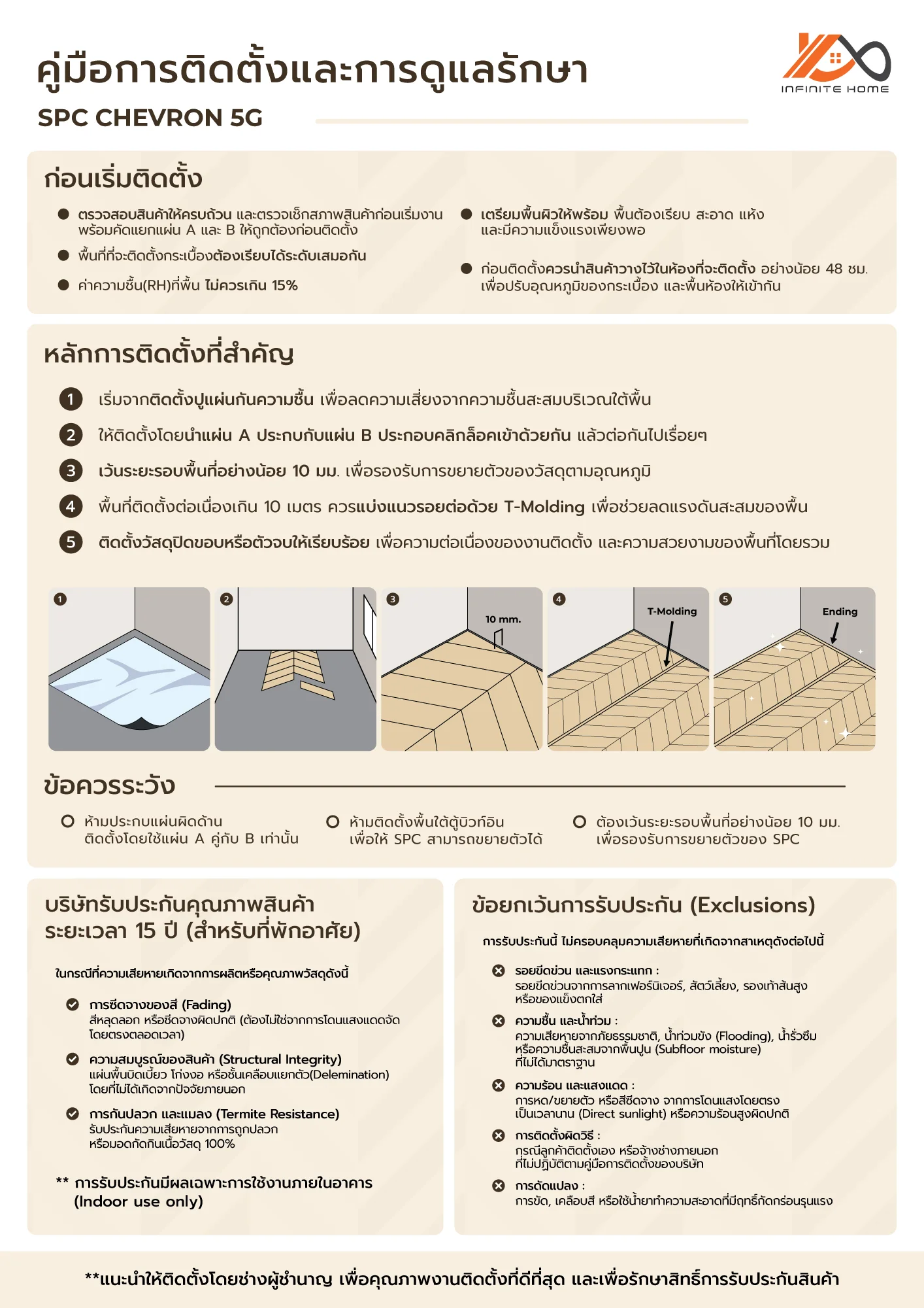 คู่มือการติดตั้งและเงื่อนไขการรับประกันกระเบื้องSPC Chevron clicl lock 5G