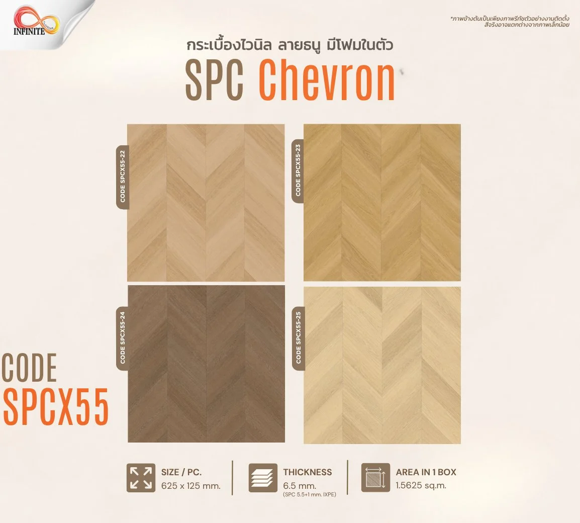 กระเบื้องยาง กระเบื้องไว้นิล SPC Chevron กระเบื้องลายธนู คลิกล็อก click lock 5G